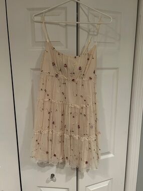 Cream Floral Mesh Babydoll Mini Dress